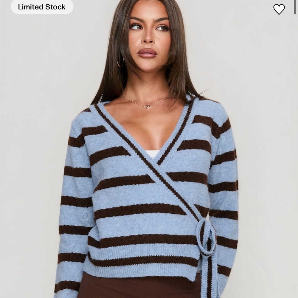 Princess Polly Andras Wrap Knit Sweater Blue Stripe